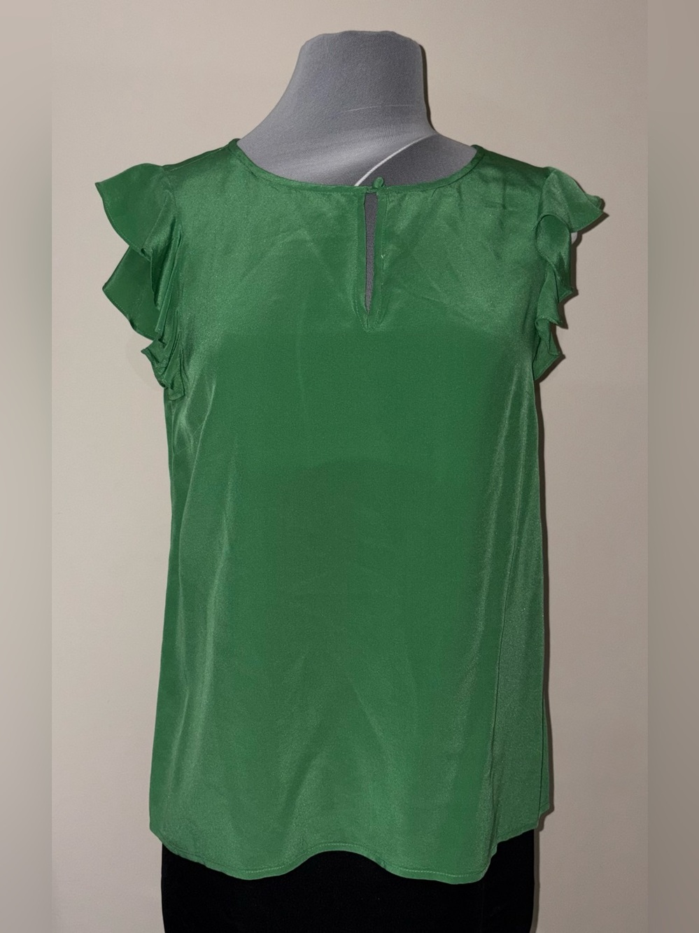 J. Crew Sz 2 Emerald Ruffle Cap-Sleeve silk Blouse